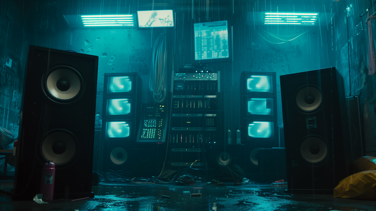 vibrationmutagene_empty_dark_room_with_lot_of_cables_and_big_sp_a5daa176-186e-43fd-81e7-31c7f8ea3868